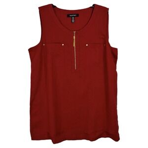 NEW Ellen Tracy 100% Linen Top Size XL Sleeveless Tunic Cinnamon Gold Zip Pocket